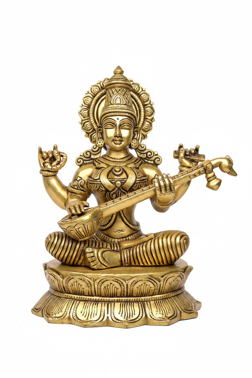 Ganesh Laxmi Saraswati Idol Set Brass 11 Inch ManiMonk - ManiMonk