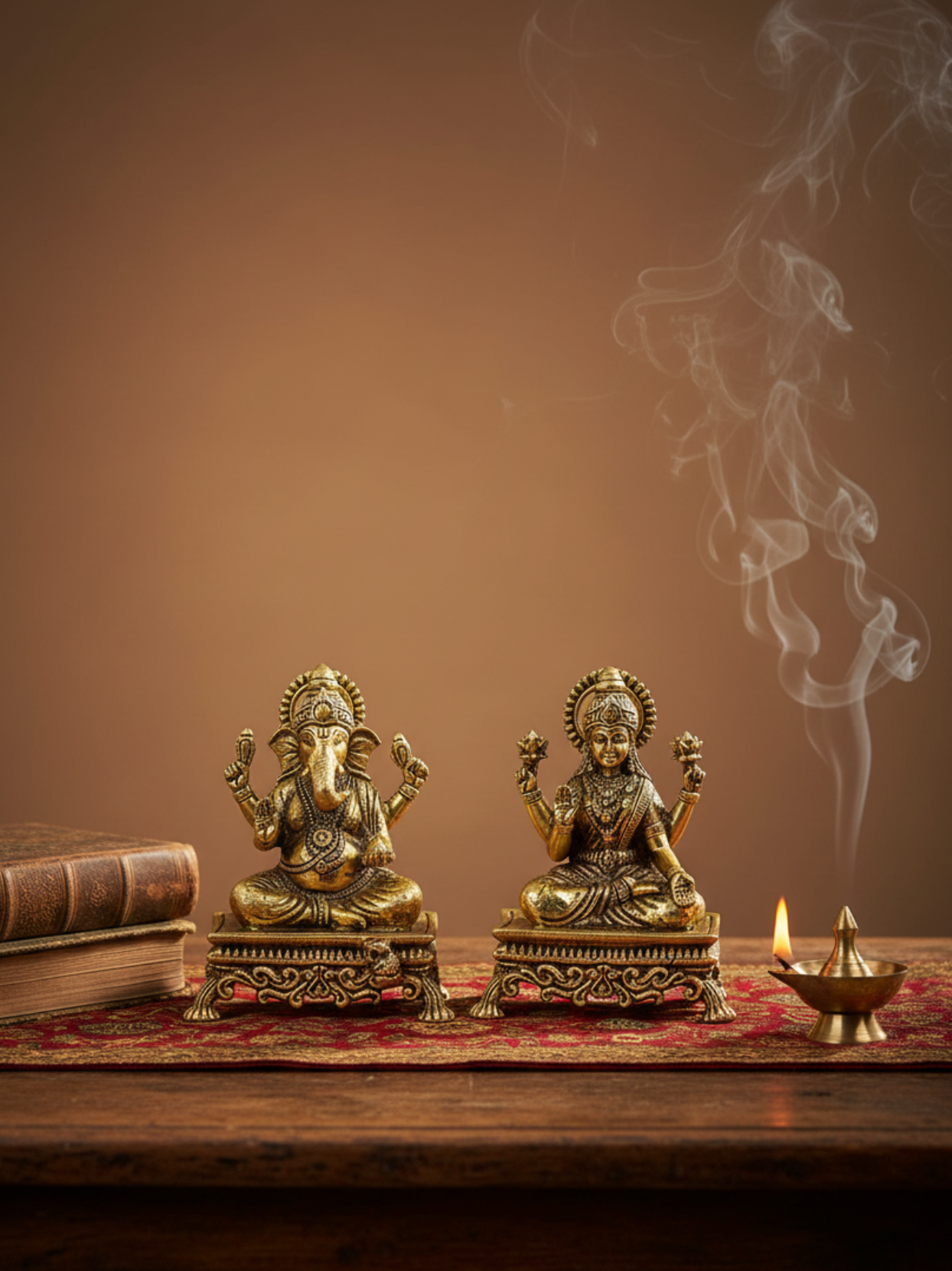 Ganesh Laxmi on Pedestal Chowki Ashtadhatu Idol (Small)