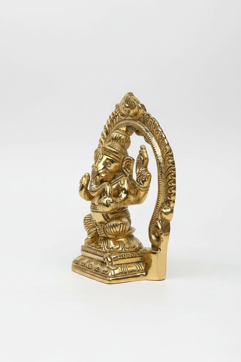 Ganesha with Arch Brass Idol 3.3 Inch Handcrafted Prabhavali Ganpati Murti for Home Puja Mandir and Gifting