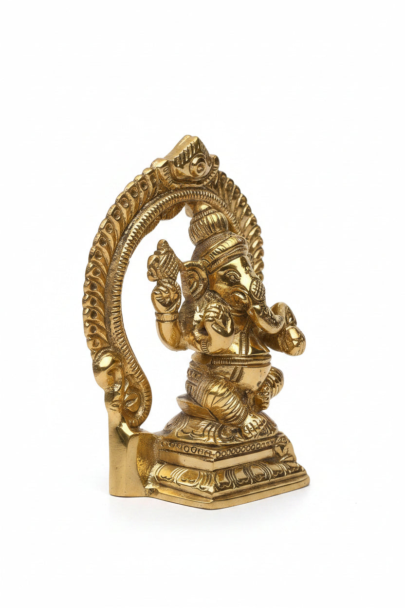 Ganesha with Arch Brass Idol 3.3 Inch Handcrafted Prabhavali Ganpati Murti for Home Puja Mandir and Gifting