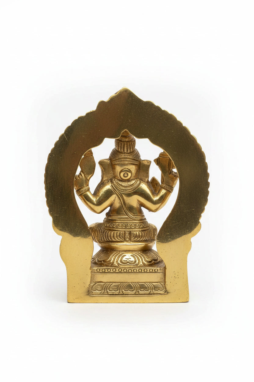 Ganesha with Arch Brass Idol 3.3 Inch Handcrafted Prabhavali Ganpati Murti for Home Puja Mandir and Gifting