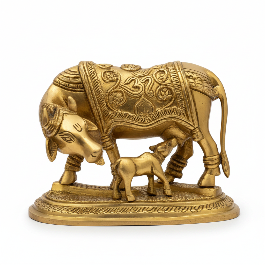 Gau Mata Brass Idol Handcrafted Premium Kamdhenu Cow Statue for Home Puja and Decor