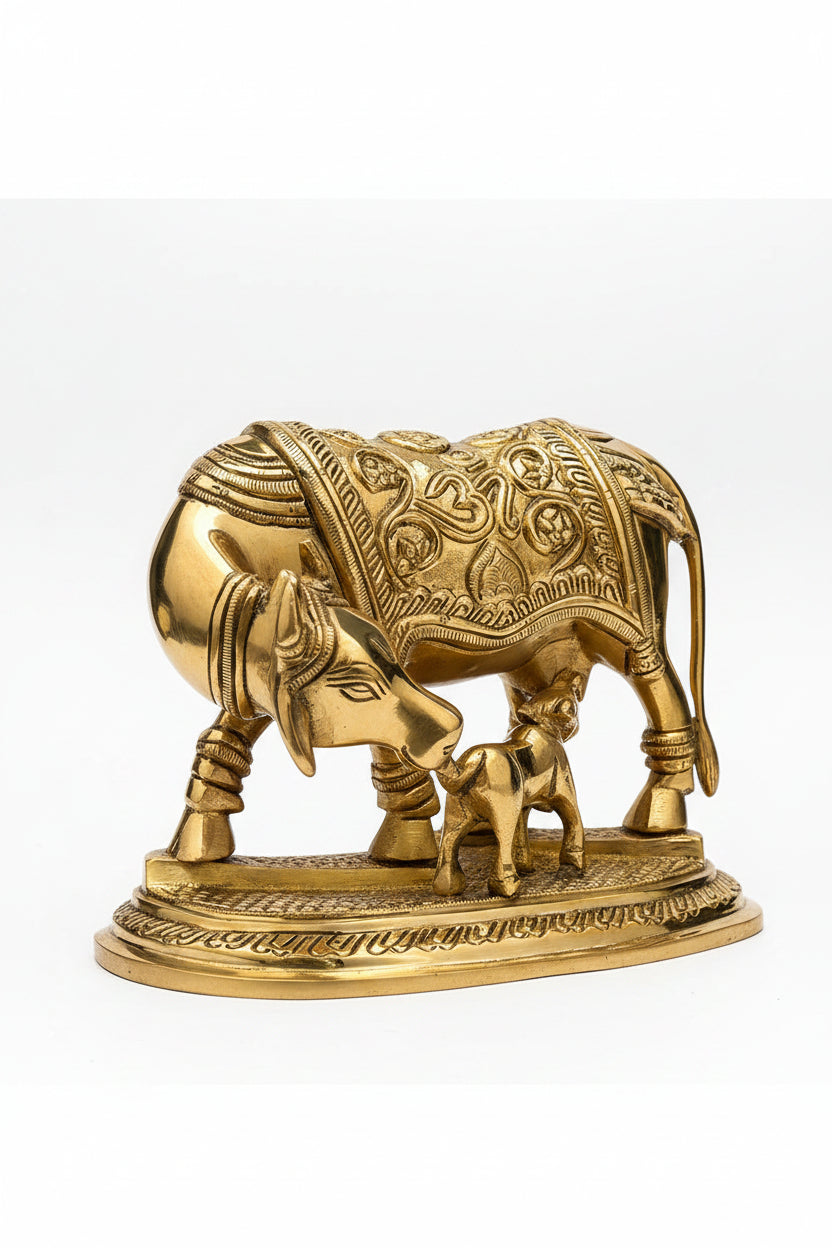 Gau Mata Brass Idol Handcrafted Premium Kamdhenu Cow Statue for Home Puja and Decor