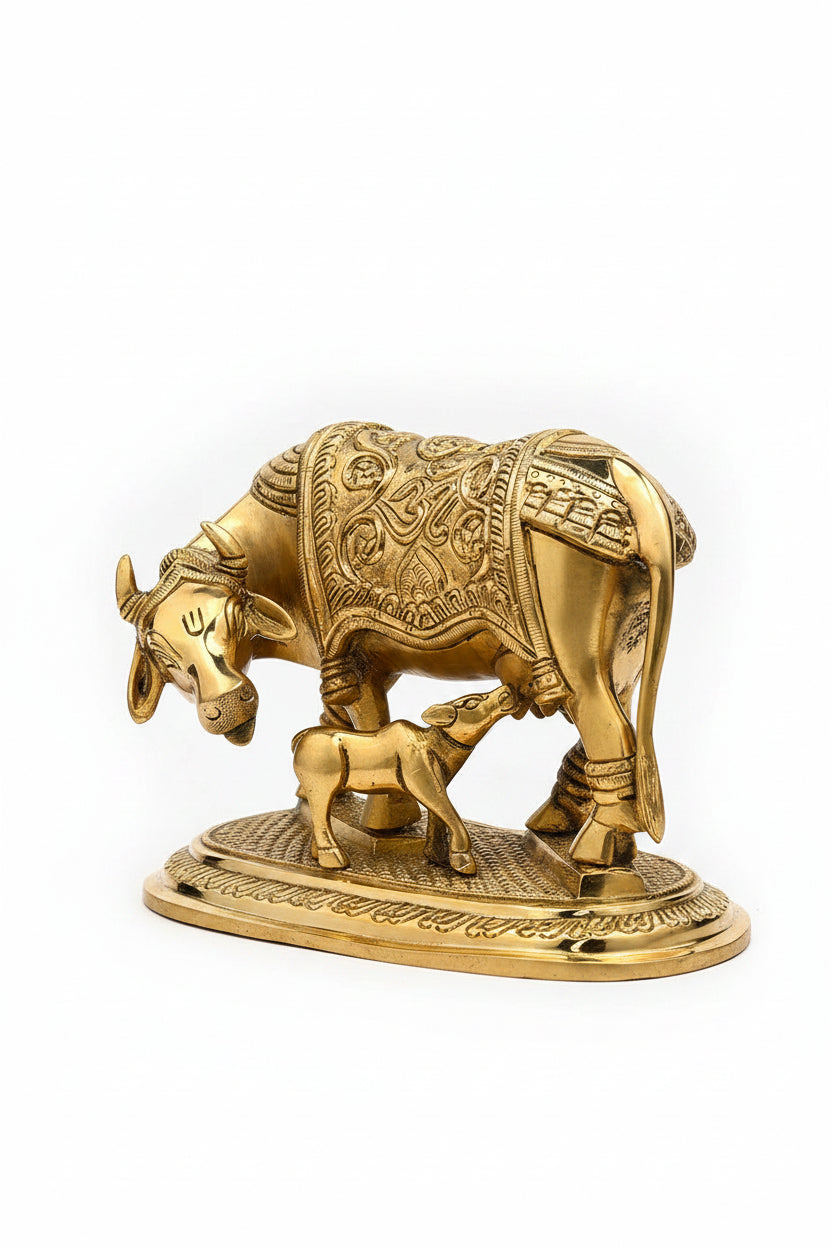 Gau Mata Brass Idol Handcrafted Premium Kamdhenu Cow Statue for Home Puja and Decor