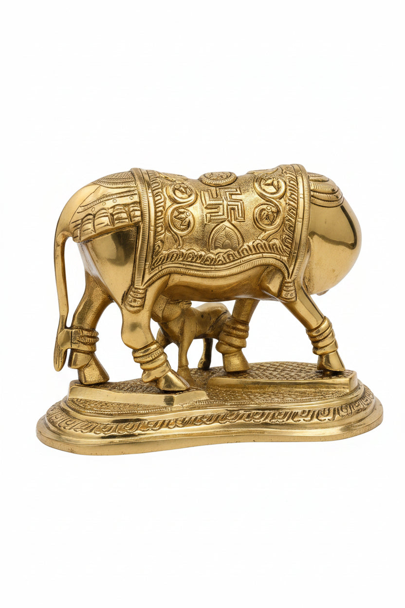 Gau Mata Brass Idol Handcrafted Premium Kamdhenu Cow Statue for Home Puja and Decor