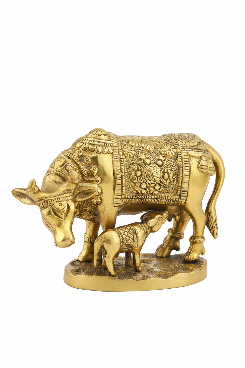 Gau Mata Brass Murti Sacred Kamdhenu Idol for Home Temple and Pooja Room - ManiMonk