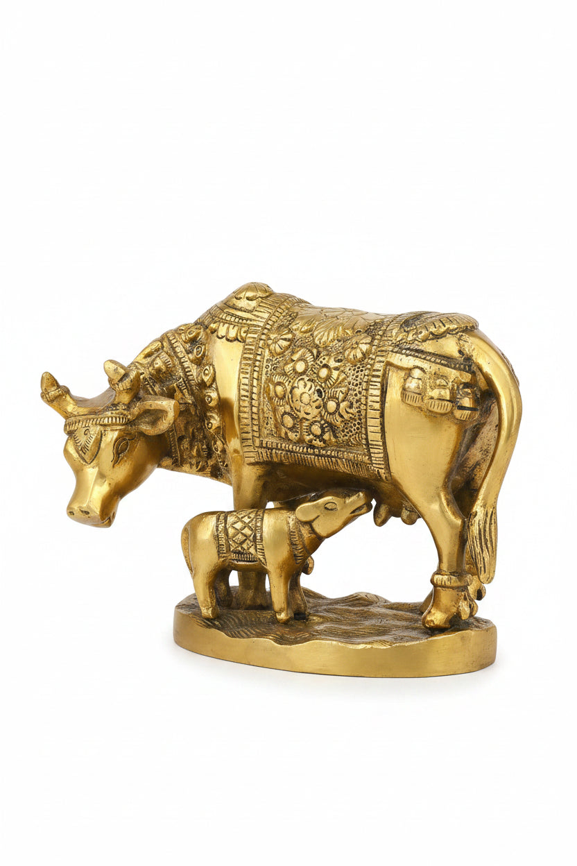 Gau Mata Brass Murti Sacred Kamdhenu Idol for Home Temple and Pooja Room - ManiMonk