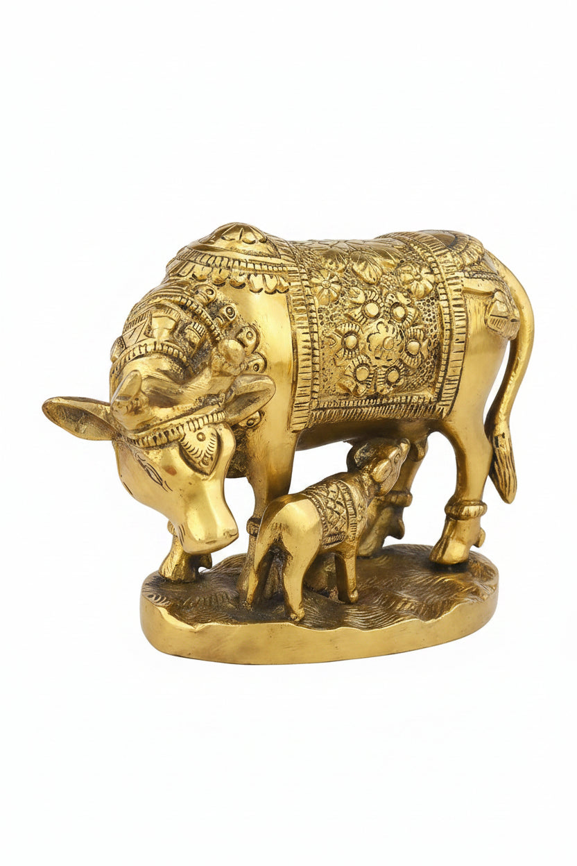 Gau Mata Brass Murti Sacred Kamdhenu Idol for Home Temple and Pooja Room - ManiMonk