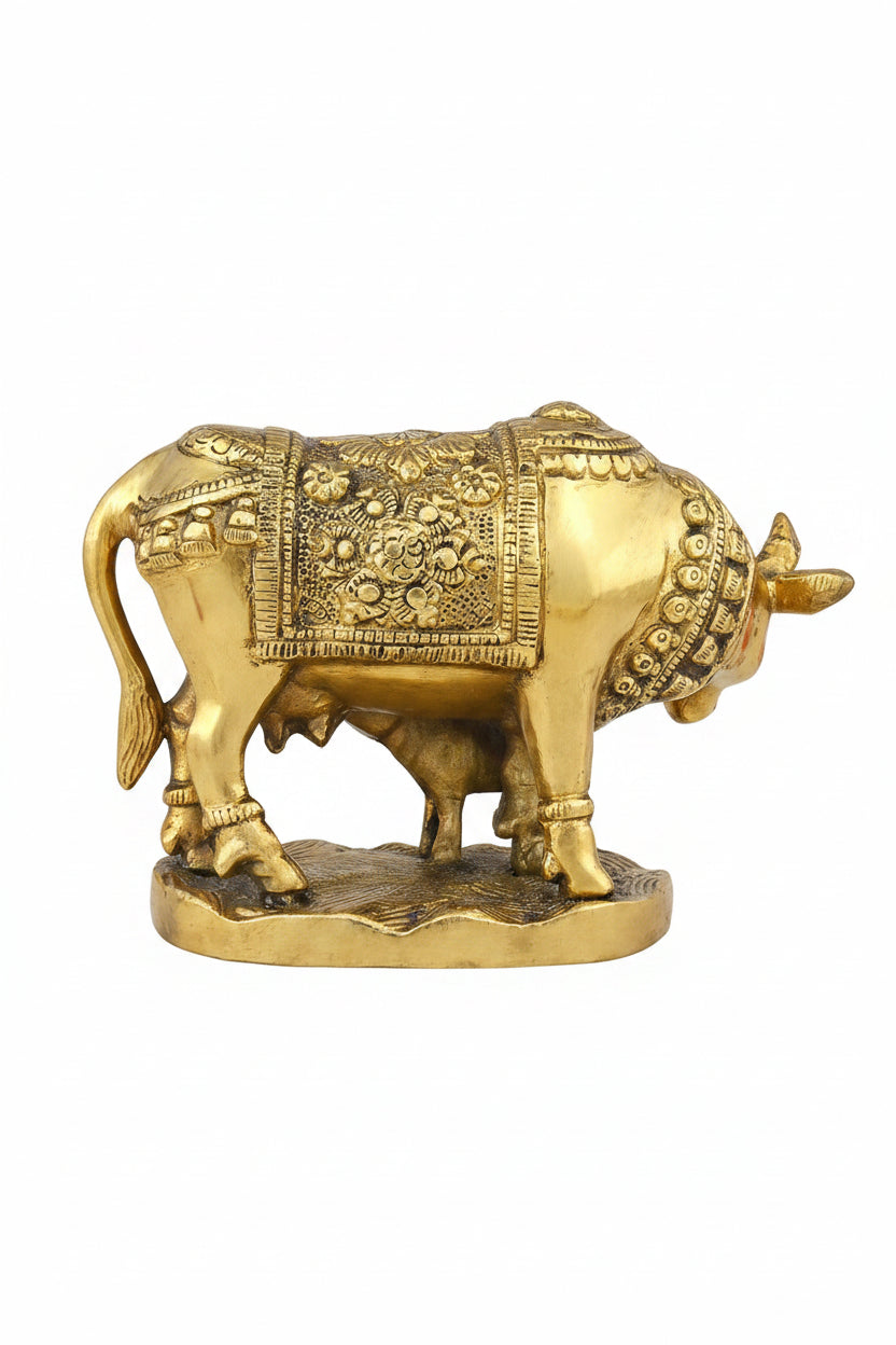 Gau Mata Brass Murti Sacred Kamdhenu Idol for Home Temple and Pooja Room - ManiMonk