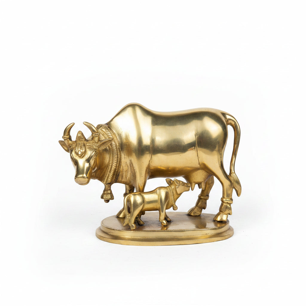 Gaumata Brass Idol 6 Inch Kamdhenu Cow Murti for Home Temple and Puja