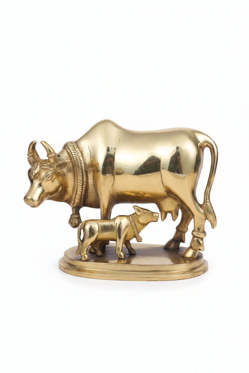 Gaumata Brass Idol 6 Inch Kamdhenu Cow Murti for Home Temple and Puja