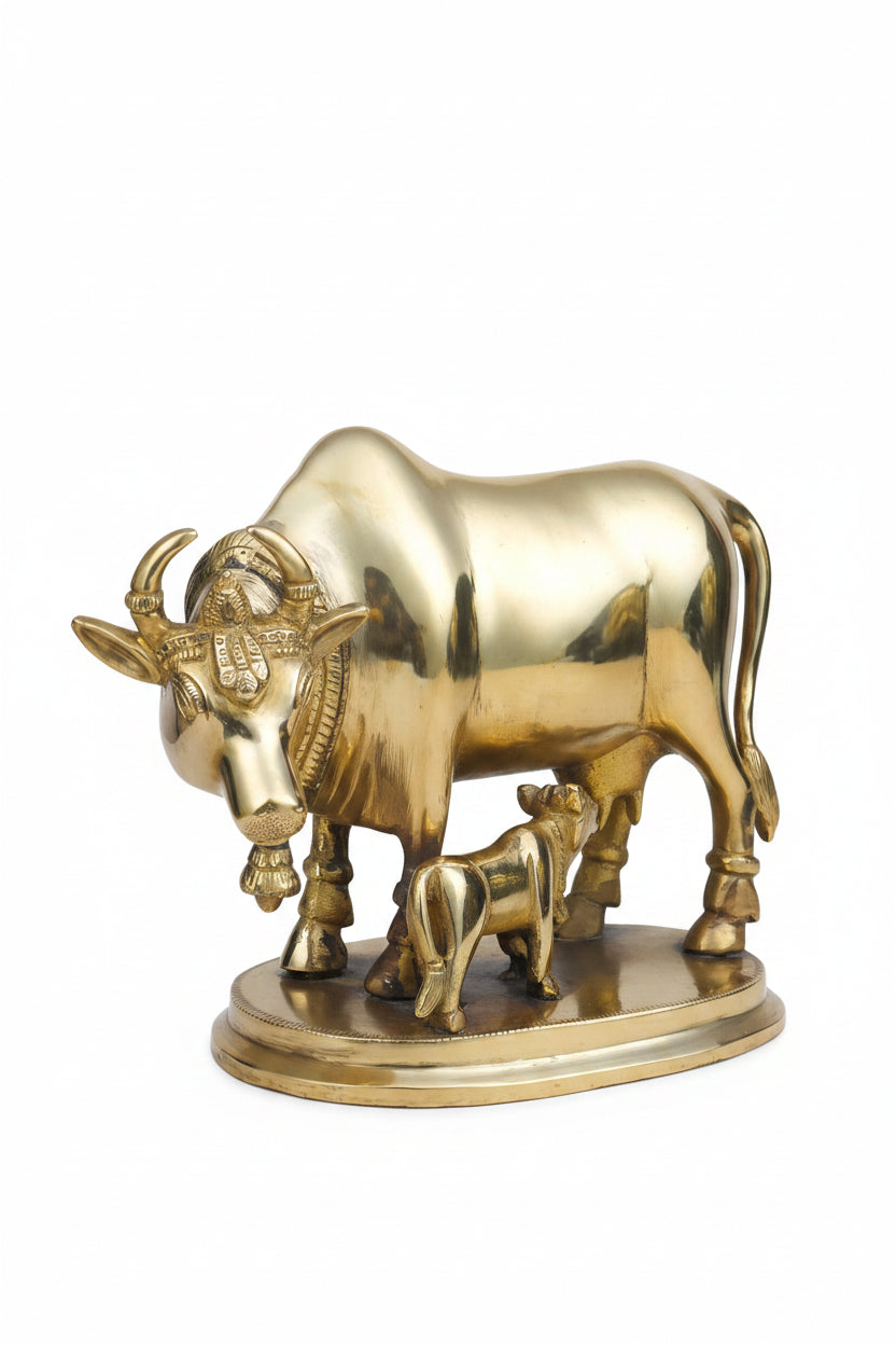 Gaumata Brass Idol 6 Inch Kamdhenu Cow Murti for Home Temple and Puja
