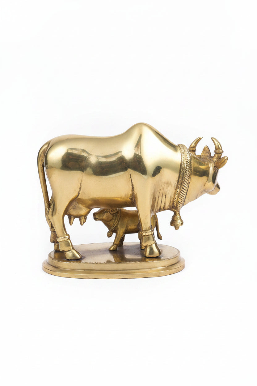 Gaumata Brass Idol 6 Inch Kamdhenu Cow Murti for Home Temple and Puja