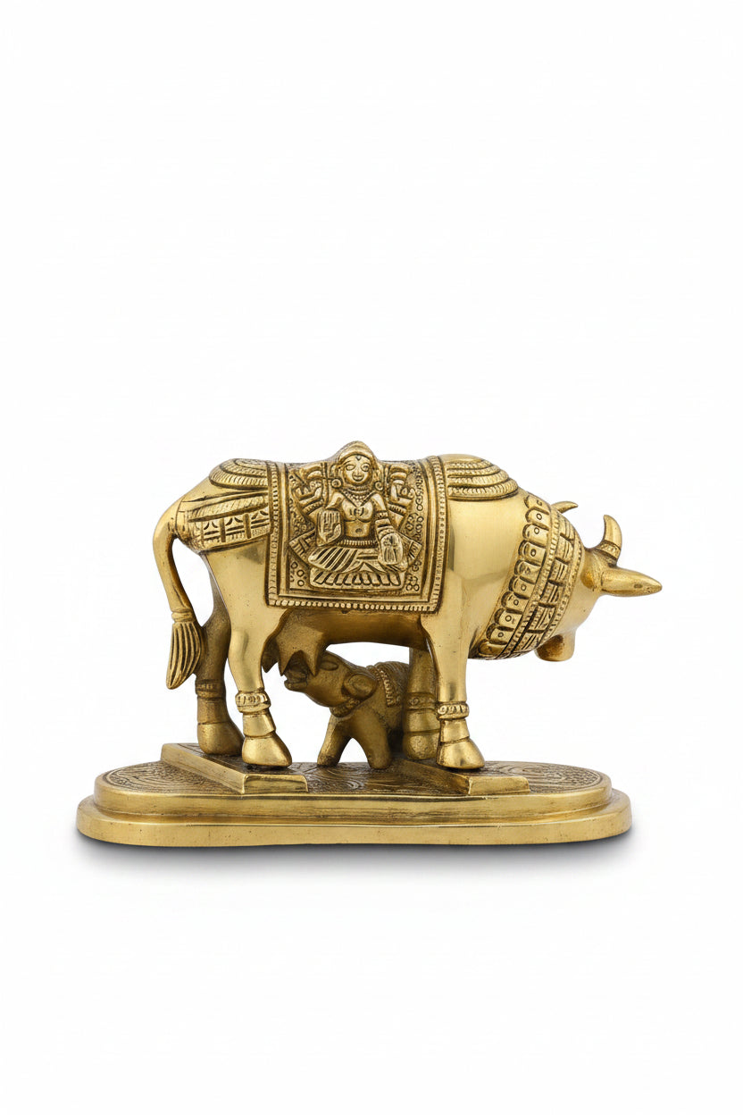 Gaumata Brass Idol With Calf Pure Brass Kamdhenu Statue for Home Puja and Temple