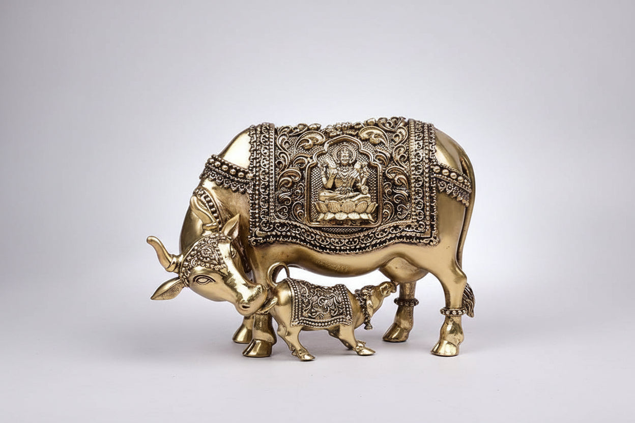  Gaumata With Calf x Ganesh Laxmi Ashtadhatu Idol