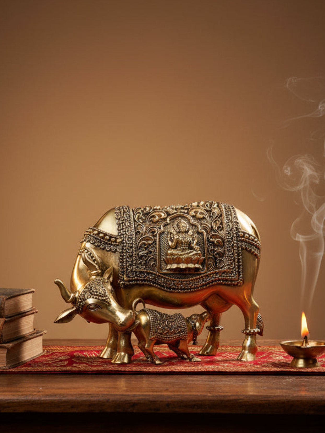 Gaumata with Calf Ganesh Lakshmi Ashtadhatu Idol Energised Sacred Cow Ganesha Lakshmi Murti