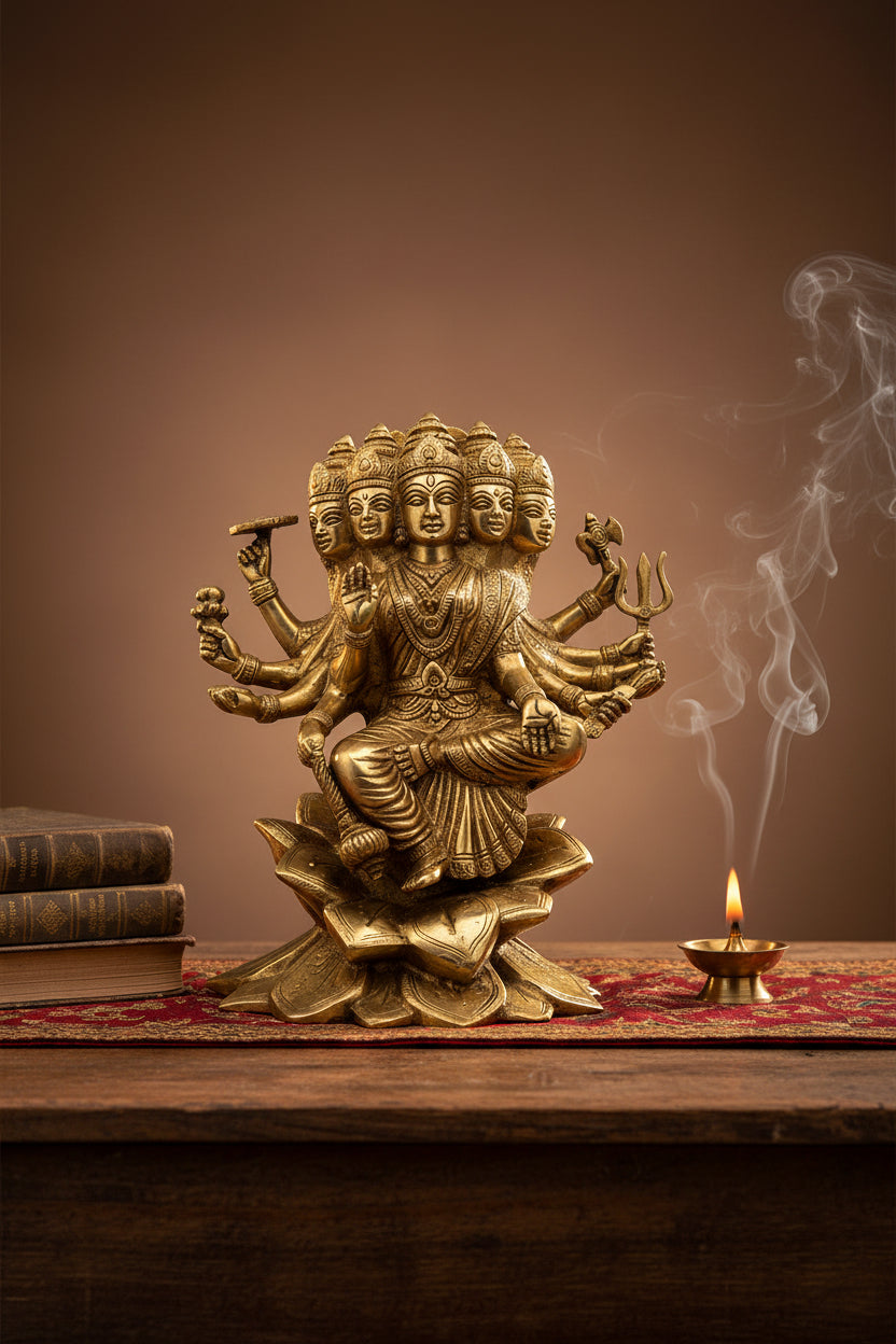 Gayatri Mata Brass Murti 8 Inch Premium Handcrafted Idol for Home Temple