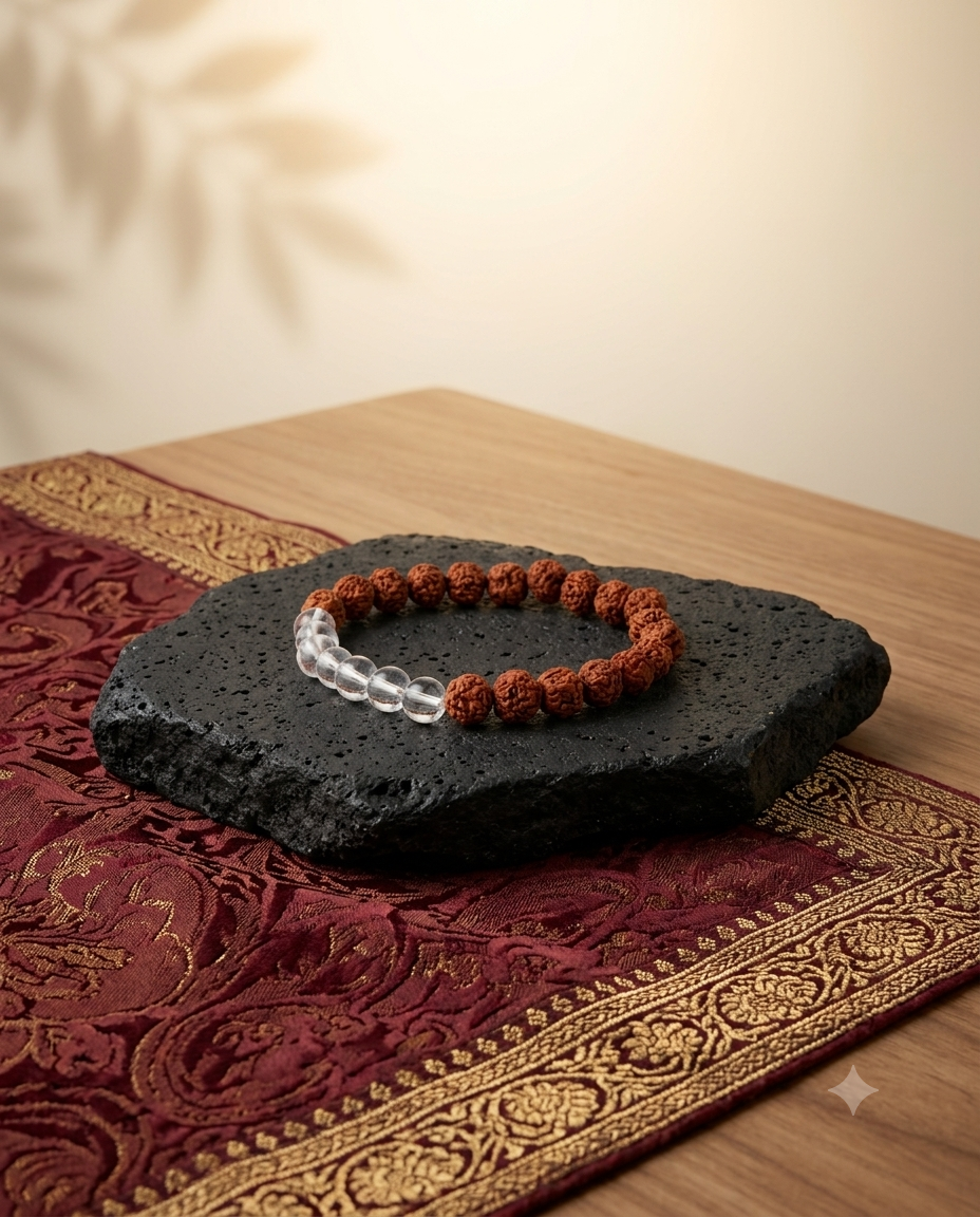 5 Mukhi Rudraksha Bracelet with White Crystals
