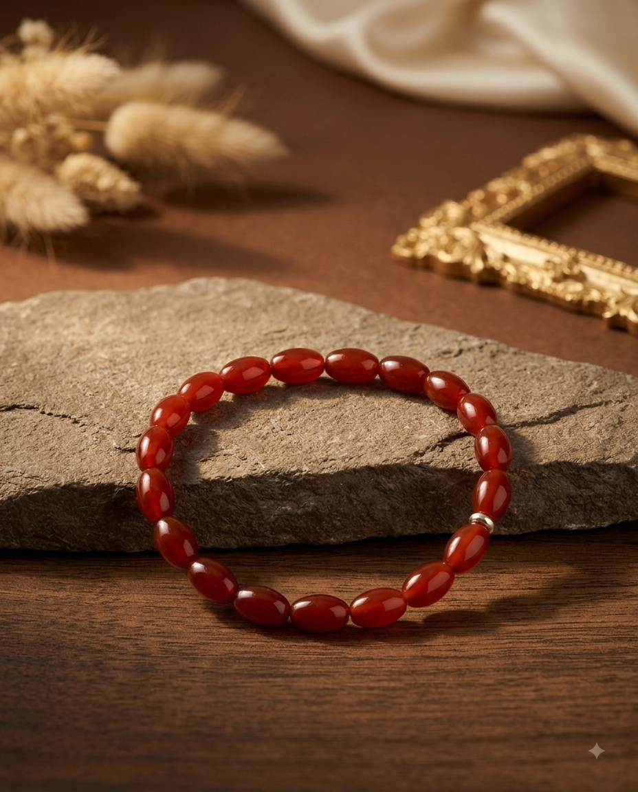 Natural Red Carnelian Oval Beads Bracelet | Healing & Meditation Gemstone