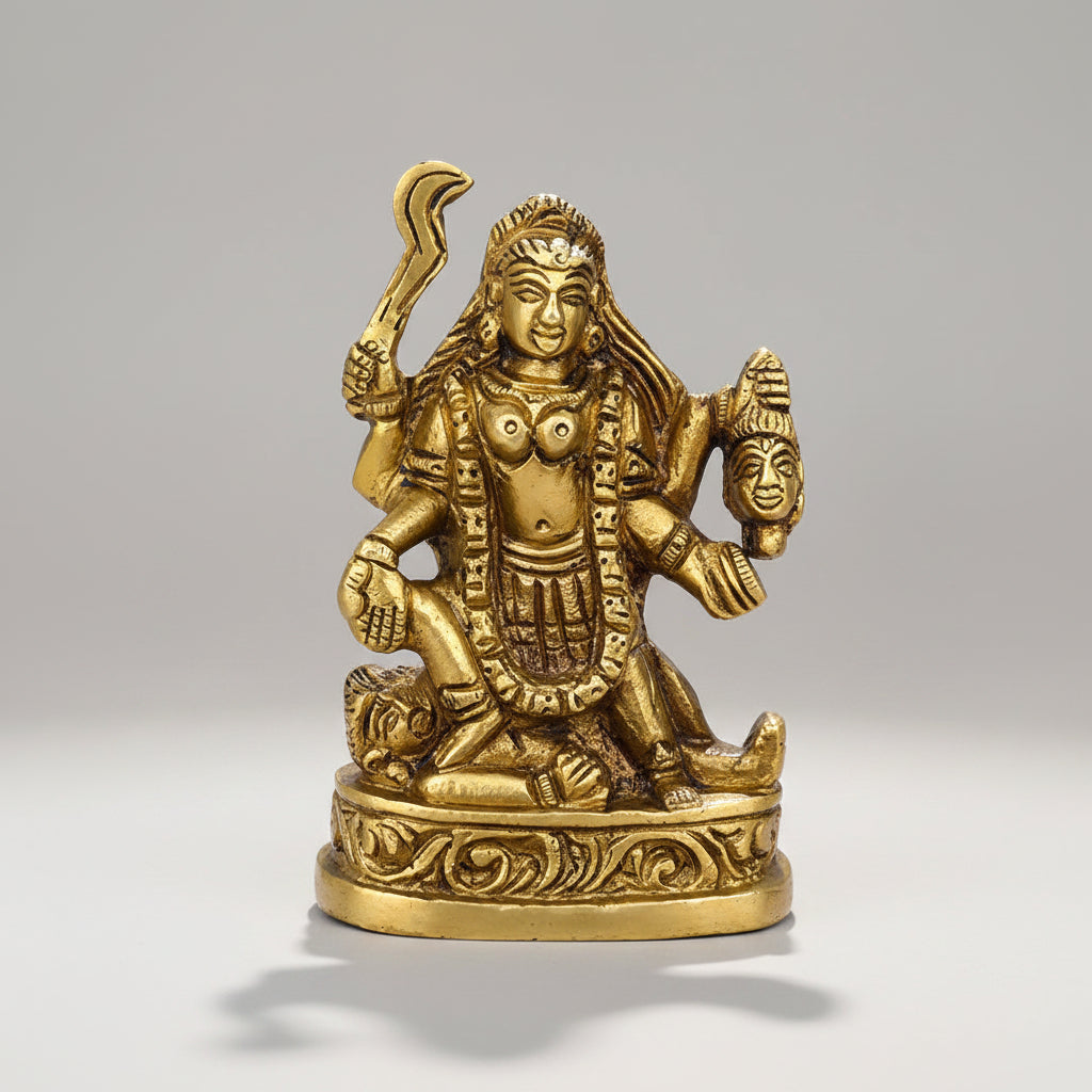 Goddess Kaali Brass Murti 3 Inch Handcrafted Sacred Idol for Home Temple