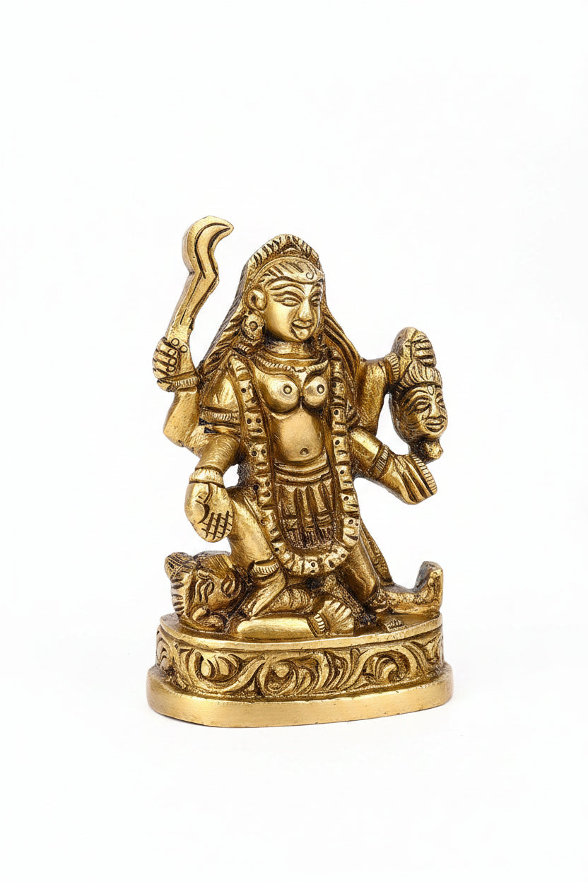 Goddess Kaali Brass Murti 3 Inch Handcrafted Sacred Idol for Home Temple - ManiMonk