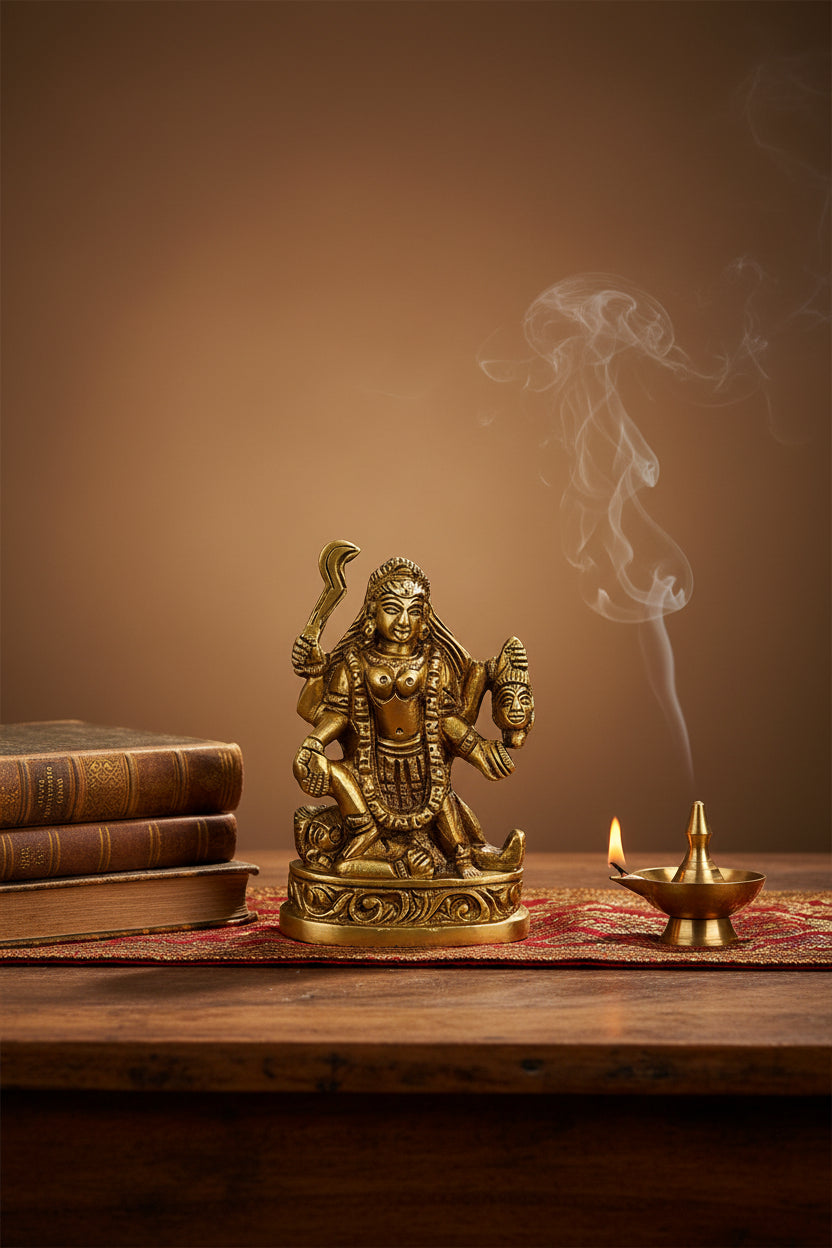 Goddess Kaali Brass Murti 3 Inch Handcrafted Sacred Idol for Home Temple