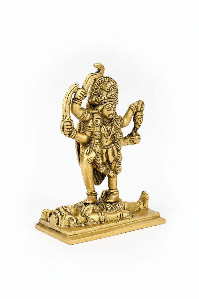 Goddess Kaali Standing Over Shiva Brass Idol 5.1 Inch Antique Finish - ManiMonk