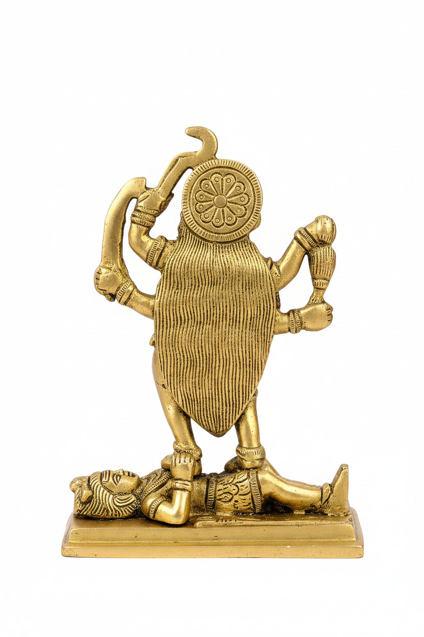 Goddess Kaali Standing Over Shiva Brass Idol 5.1 Inch Antique Finish - ManiMonk