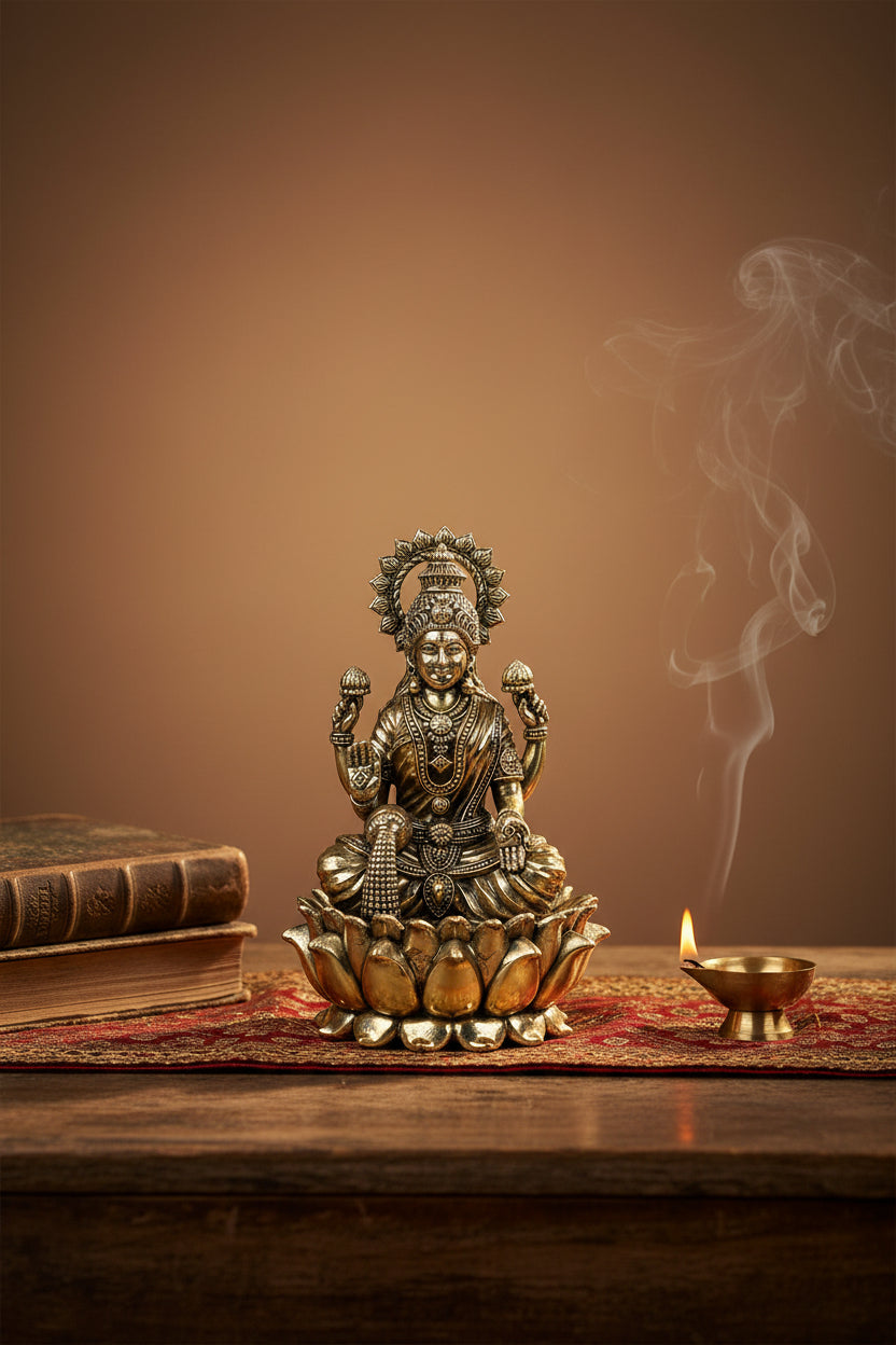 Goddess Lakshmi Ashtadhatu Idol Energised Maa Lakshmi Murti for Home Mandir