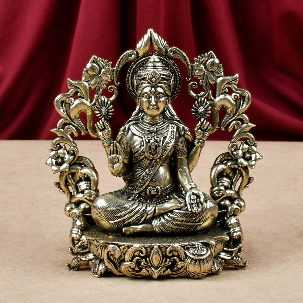 Goddess Lakshmi with Floral Frame Ashtadhatu Idol