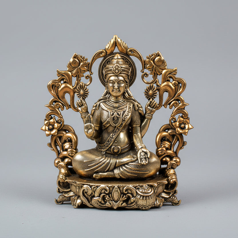 Goddess Lakshmi with Floral Frame Ashtadhatu Idol