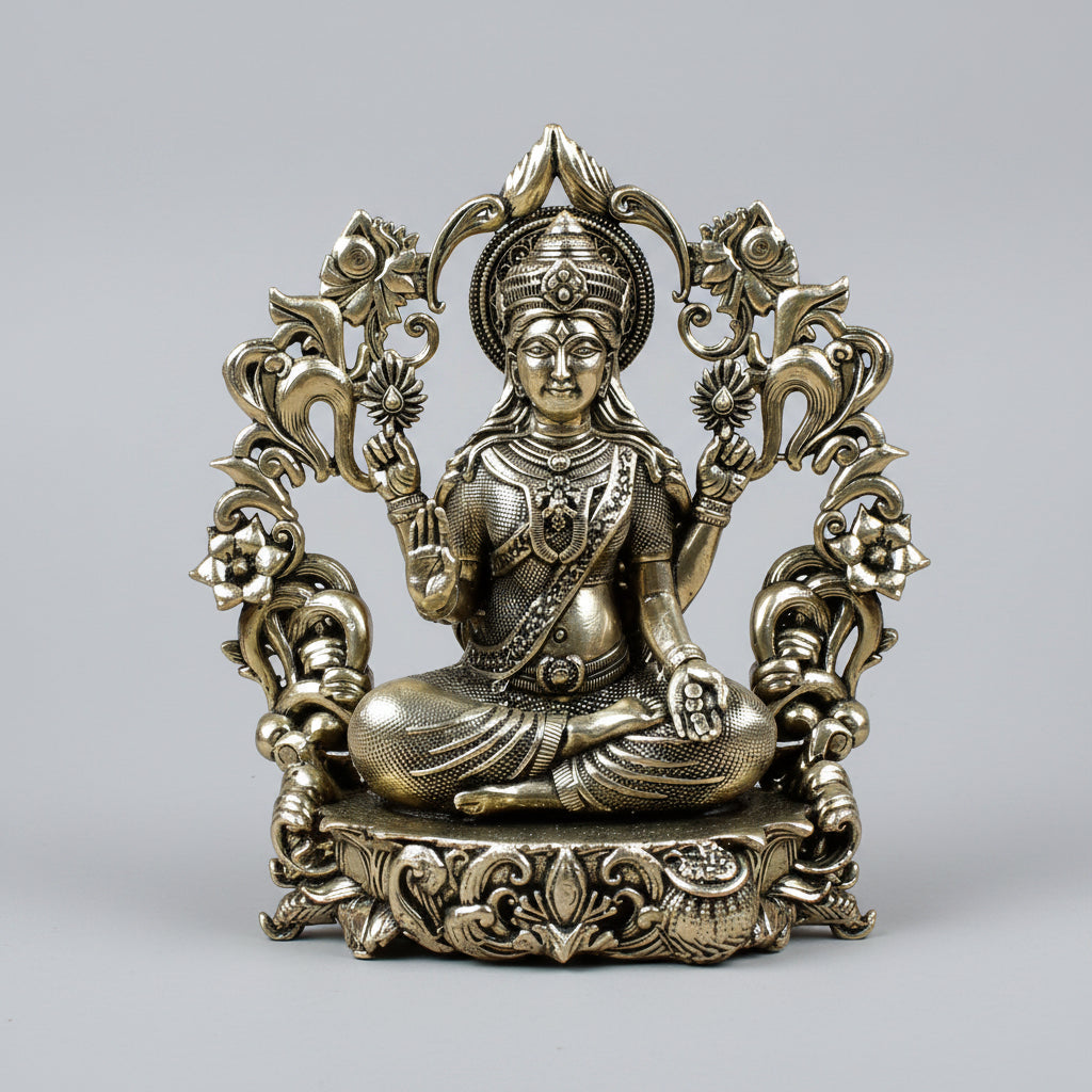 Goddess Lakshmi with Floral Frame Ashtadhatu Idol 