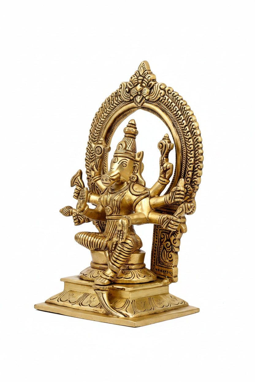 Goddess Varahi Brass Idol 9 Inch Handcrafted Puja Murti for Home Temple - ManiMonk