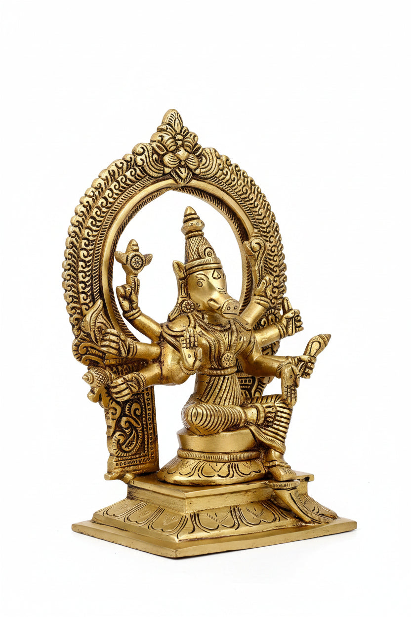 Goddess Varahi Brass Idol 9 Inch Handcrafted Puja Murti for Home Temple - ManiMonk