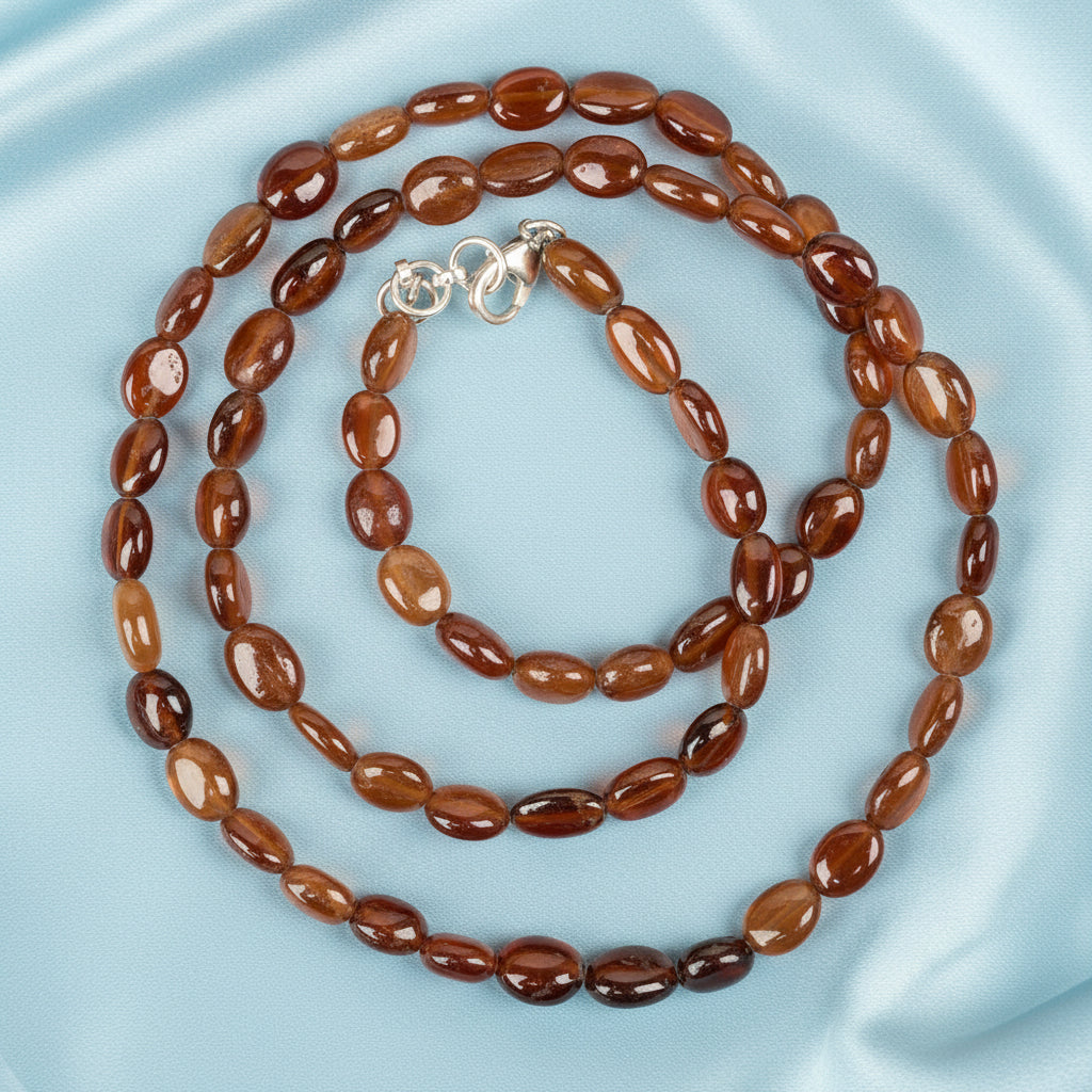 Gomed Flat Oval Beads Necklace