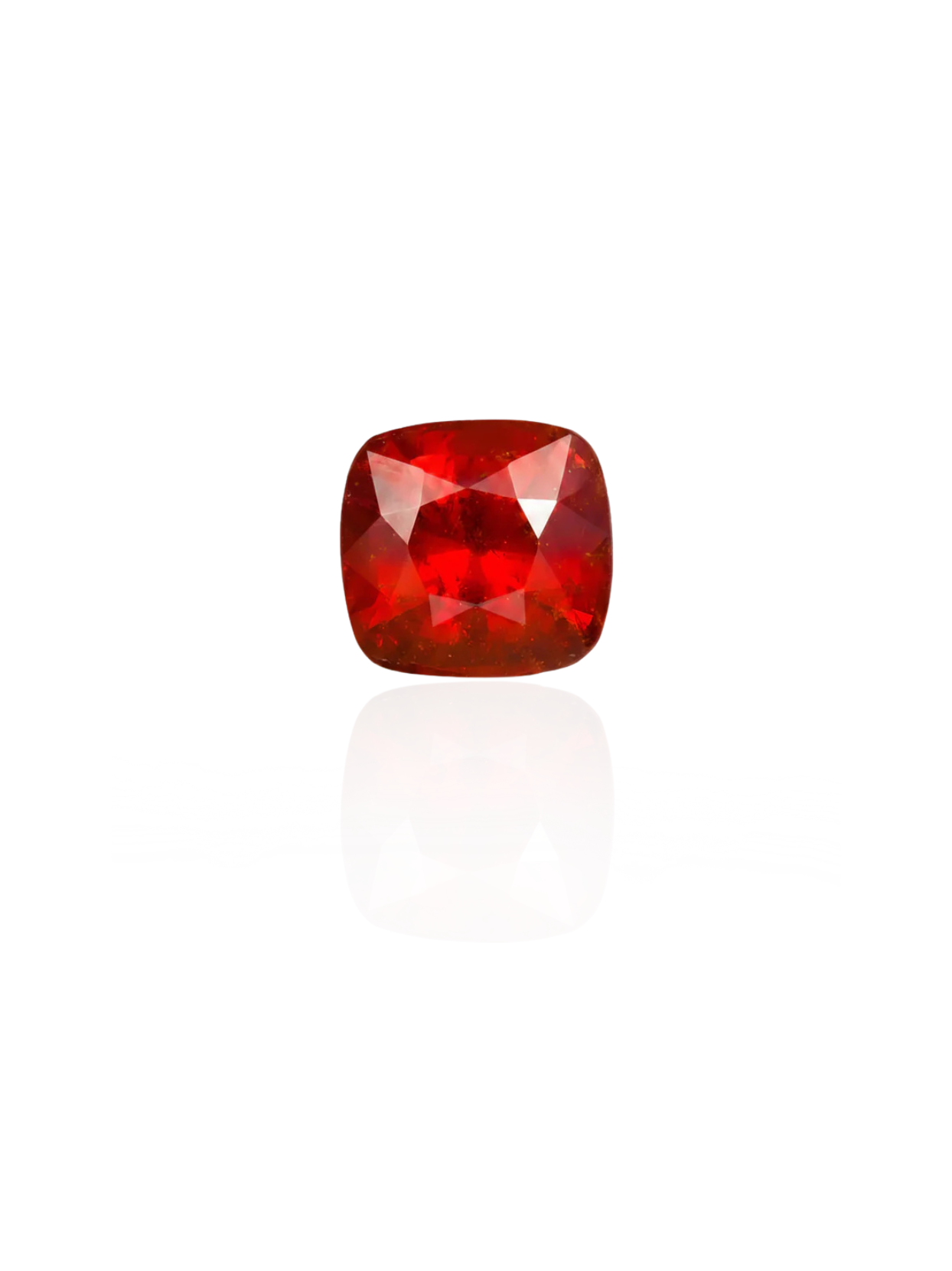 Clean studio shot of the Mani Monk approx 4-carat oval-cut Gomed gemstone, beautifully isolated on a bright white background with a subtle surface reflection