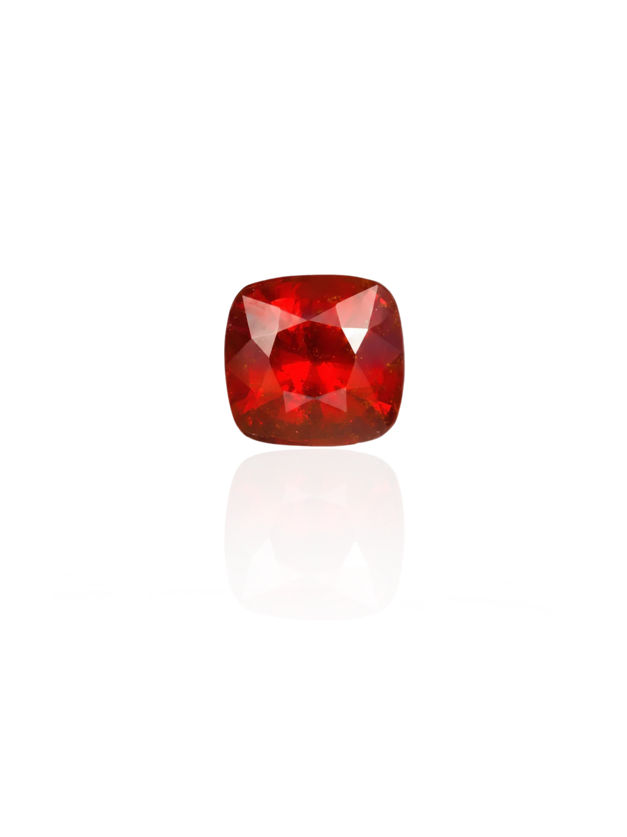 Clean studio shot of the Mani Monk approx 5-carat oval-cut Gomed gemstone, beautifully isolated on a bright white background with a subtle surface reflection.