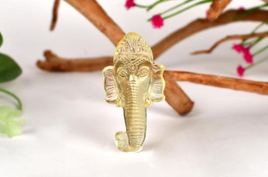 Lemon Topaz Right Trunk Ganesha Face - 116.85 Carat