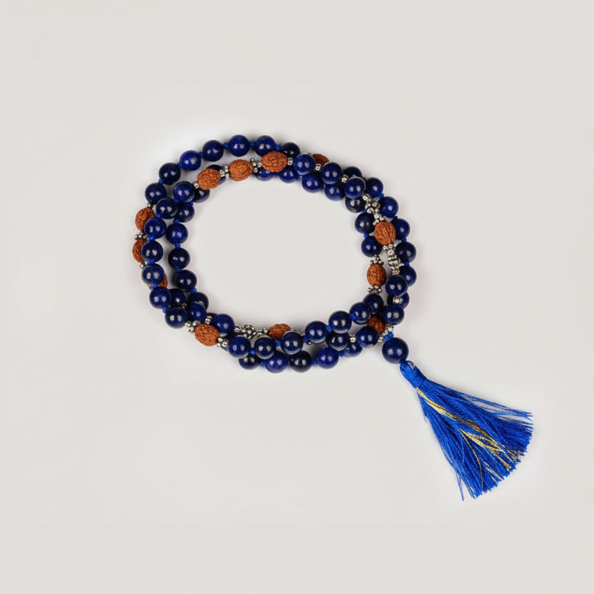 4 Mukhi Rudraksha and Lapis Lazuli Beads Mala