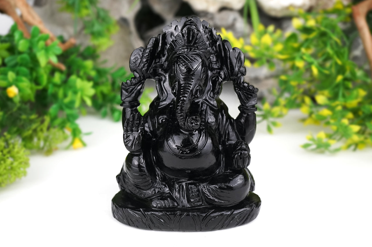 Obsidian Ganesha Idol - 915 gms