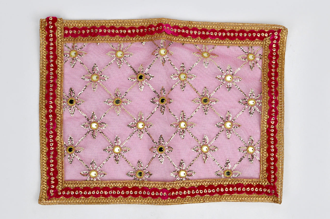 Netted Embroidered Mirror Work Pattern Chunri with Golden Sequence Border-(Set of 5)
