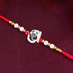 Ganesha OM with Pearls Designer Rakhi in 925 Silver