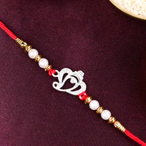 Designer Ganesh 925 Silver Pearls Rakhi
