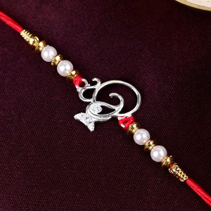 Ganesh Pearls American Diamonds Designer Rakhi in 925 Silver