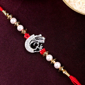 Designer OM Ganesh Rakhi with Pearls in 925 Silver