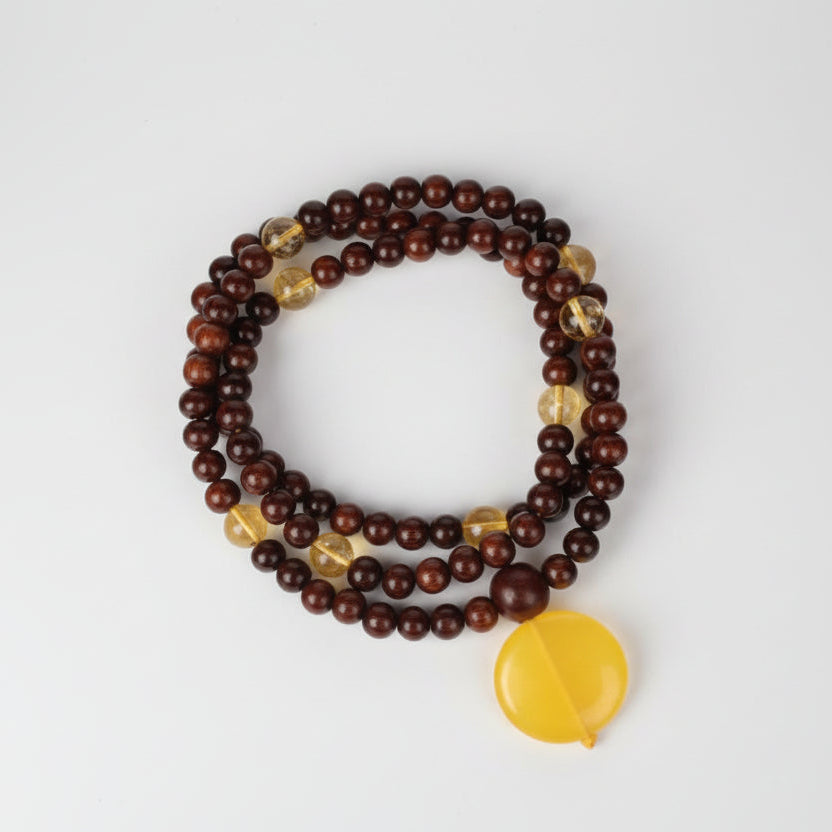 Red Sandalwood and Yellow Citrine Mala