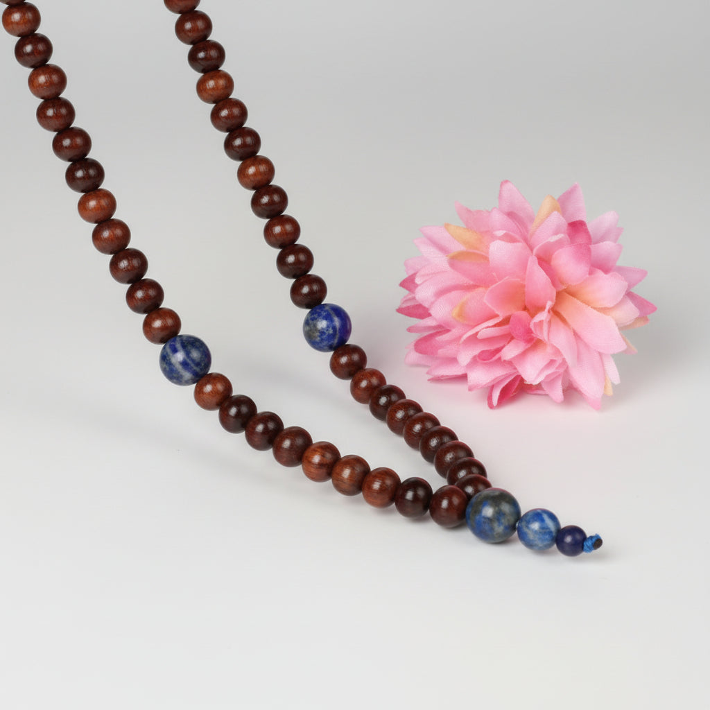 Red Sandalwood and Lapis Lazuli Mala