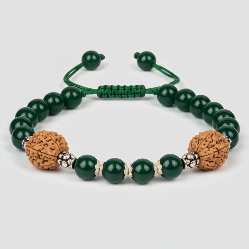 15 mukhi Rudraksha and Green Onyx bracelet