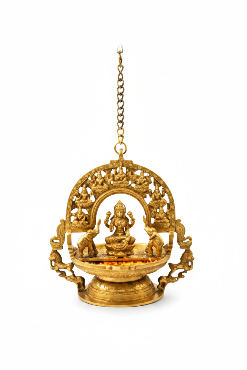 Hanging Gajalakshmi with Shree Yantra Brass Idol 12 Inch Grand Sacred Wall Installation for Home Temple and Corporate Office