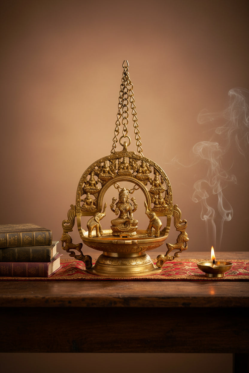 Hanging Gajalakshmi with Shree Yantra Brass Idol 12 Inch Grand Sacred Wall Installation for Home Temple and Corporate Office